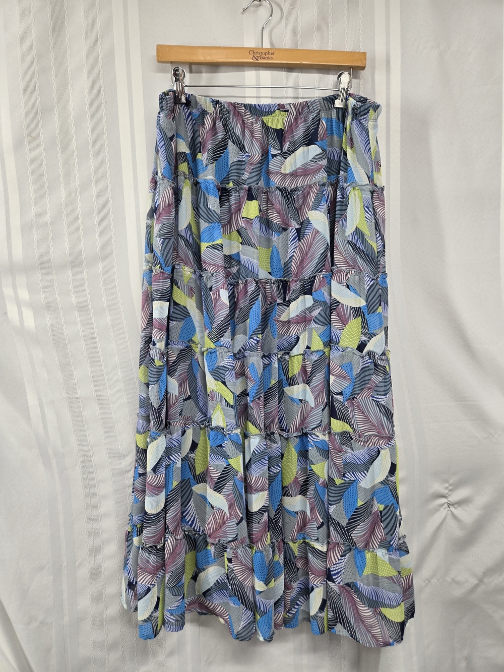 ANTHONY WOMENS Tiered Maxi Skirt - Multicolor Leaf Print SIZE XL